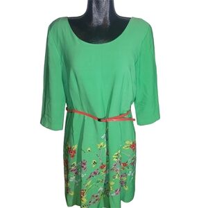 Serrani Italy Green Floral Dress with Red Belt 14